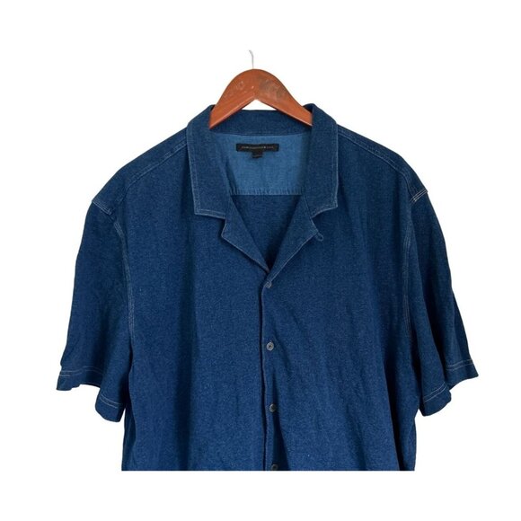 JOHN VARVATOS Shirt Cotton Button-down Short Sleeve Blue Stitched Size 2XL - Picture 2 of 8